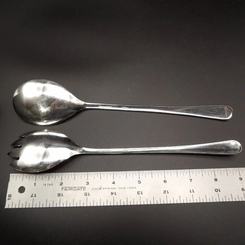 Vintage Mayell England Silver Tone Salad Serving Fork & Spoon Set 9.5